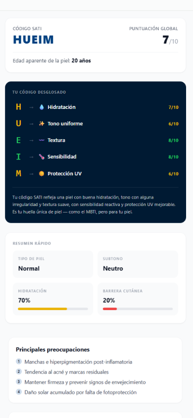 Resultado del análisis de piel en la app Kalum